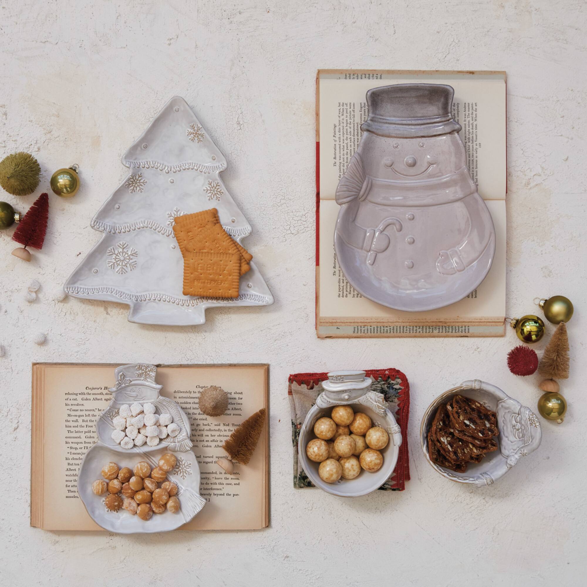 Hello Honey® 10.25" Antique White Stoneware Snowman Shaped Plate with Reactive Glaze